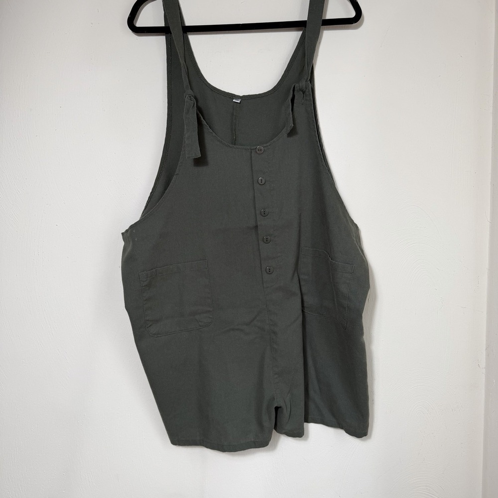 Linen blend lagenlook short overalls romper olive green boho 3XL - Picture 5 of 11